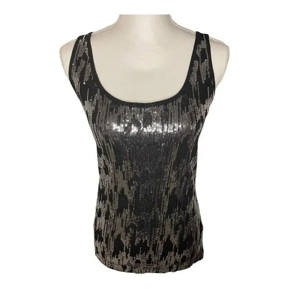 Calvin‎ Klein Women’s Small Sequined Black & Silver Sparkle Sleeveless Tank Top - Picture 1 of 4
